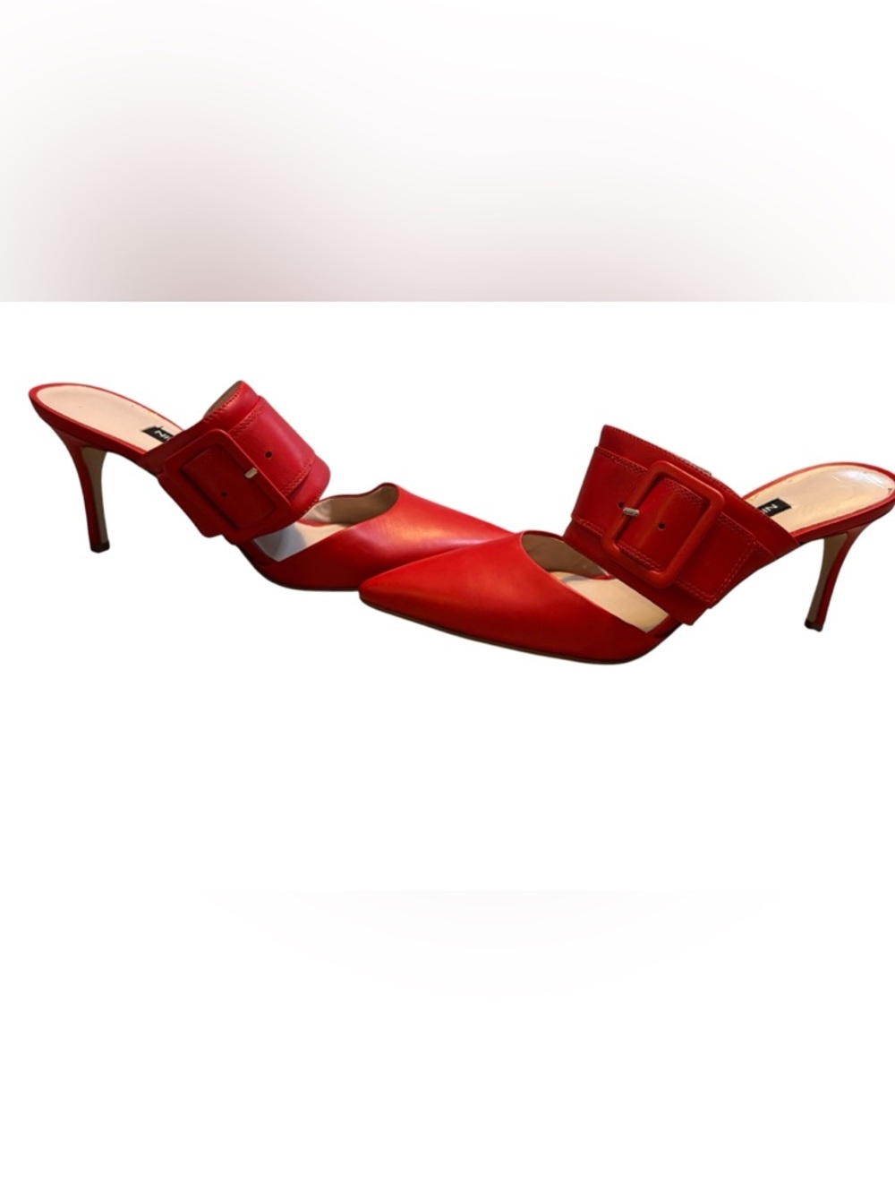 Nine West Red Pointed Toe Mule Heels Size 6 Buckle Strap 3” Heel